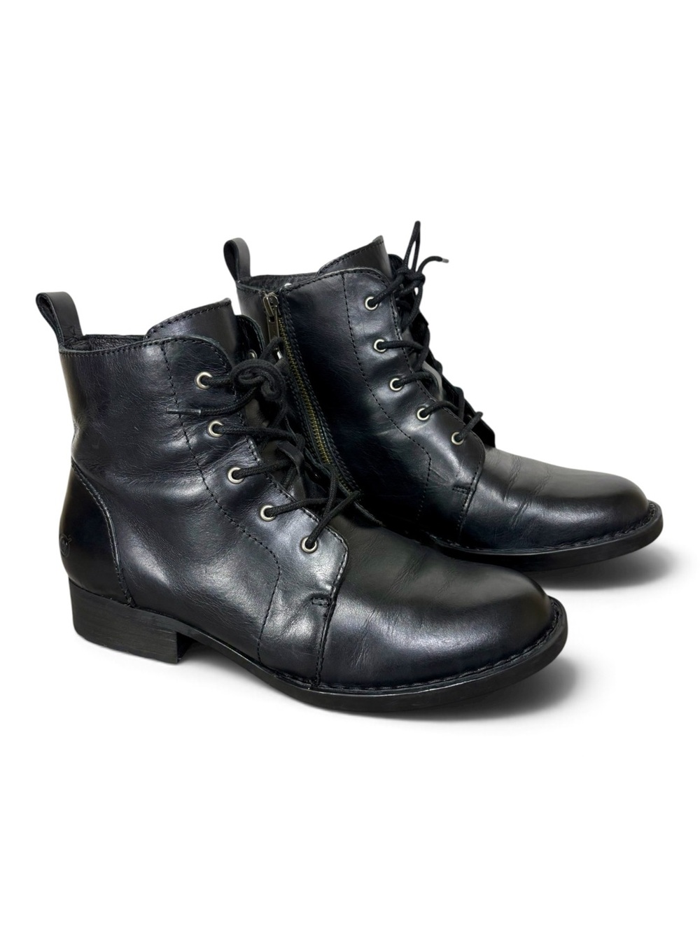Born Black Leather Lace-Up Side Zip Ankle Boots- woman’s 8.5 M